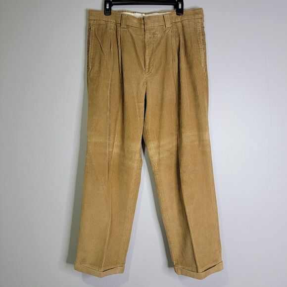 L.L. Bean Other - LL Bean Corduroy Pants Mens 35x30 Tan Corduroy Pleated Front Cuffed Hem Gorpcore